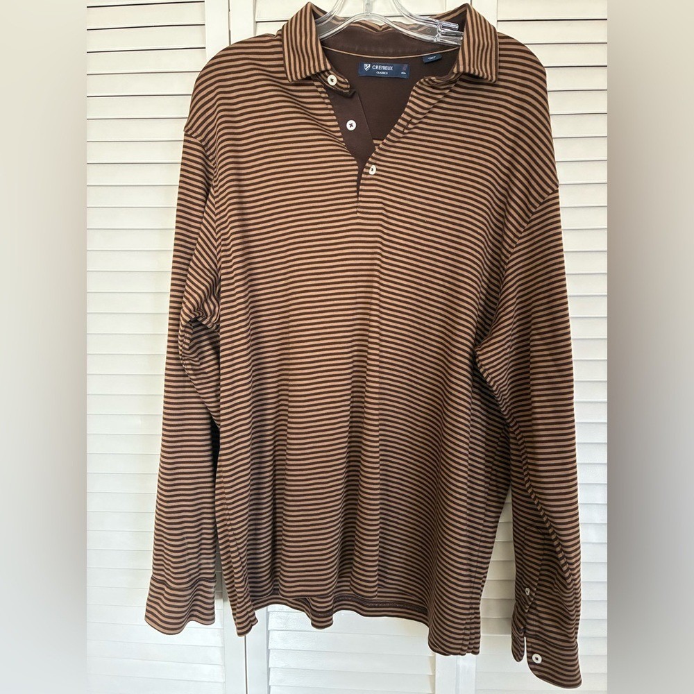 Daniel Cremieux Men's Brown and Tan Striped Polo Shirt (XL)